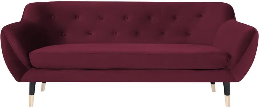 Canapea cu 3 locuri Mazzini Sofas AMELIE cu picioare negre, vișiniu