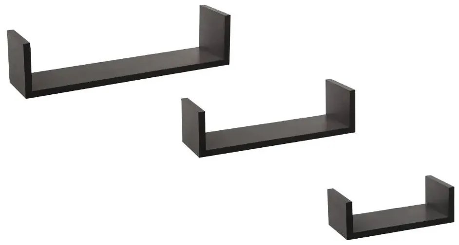 Set 3 rafturi U 42/32/22x10 cm MDF Negru