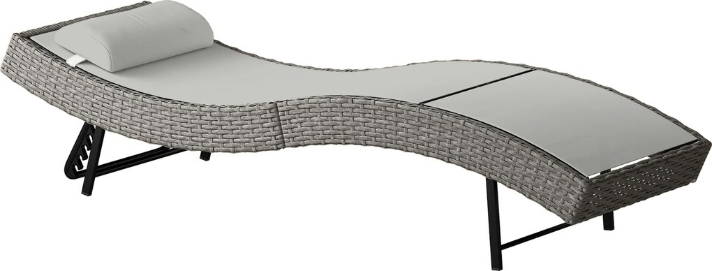 Outsunny Șezlong din PE-rattan, formă în S, șezlong de grădină cu spătar reglabil în 5 poziții, pernă pentru cap, respirabil, rezistent la UV | Aosom Romania
