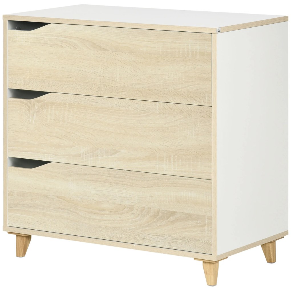 HOMCOM Comodă cu 3 sertare piesă de mobilier bicolore alb și aspect de lemn - 75 x 42 x 75 cm | Aosom Romania