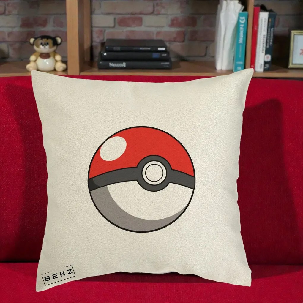 Perna Personalizata Pokeball Rosie, 40x40 cm, Ecru, Husa Detasabila, Perna Inclusa, BEKZ®