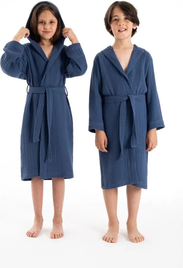 Halat pentru copii albastru închis pentru 5-6 ani din muselină Muslin – Foutastic