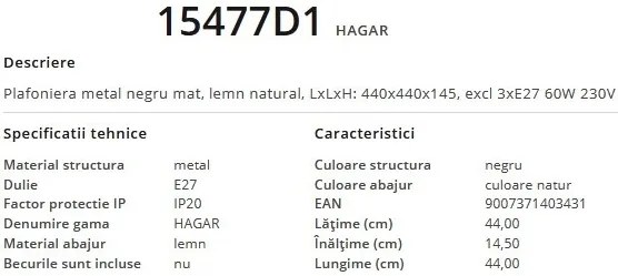 Plafoniera cu 3 spoturi design modern HAGAR negru 15477D1 GL