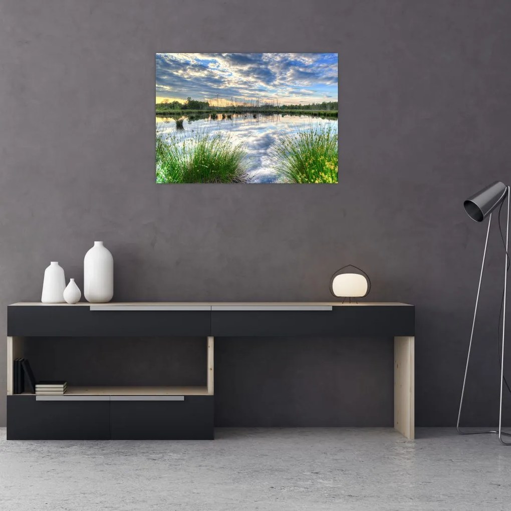Tablou cu lac și trestie (70x50 cm)