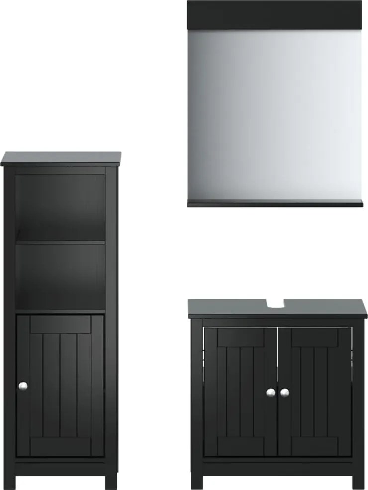 vidaXL Set mobilier baie, 3 piese, „BERG” , negru, lemn masiv de pin