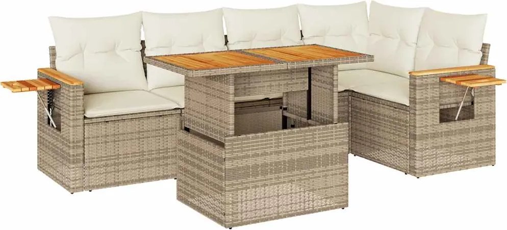 vidaXL Set canapele grădină cu perne 6 piese bej poliratan/lemn acacia