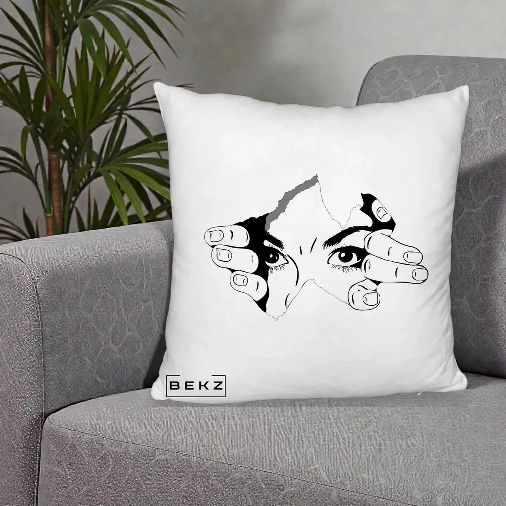 Perna Decorativa Ochi care Rup Suprafata, 40x40 cm, Alb Pufos, Husa Detasabila, Perna Inclusa, BEKZ®