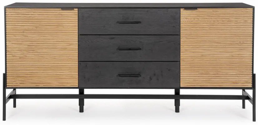 Comoda living finisaj natural/neagra din lemn de Frasin si MDF, 164x40x75 cm, Allycia Bizzotto