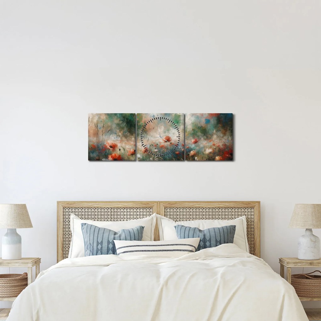 Tablou – Abstracție de câmp cu maci (cu ceas) (90x30 cm)