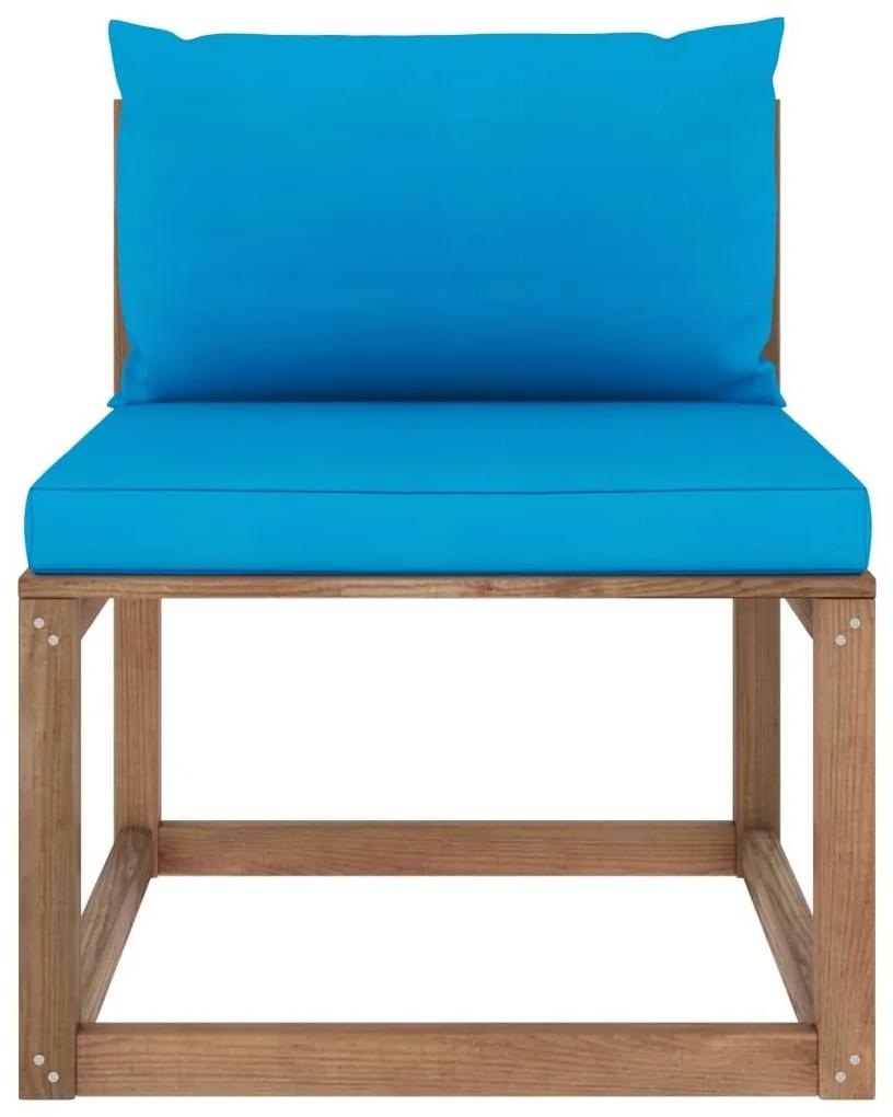 Canapea gradina din paleti de mijloc cu perne albastru deschis