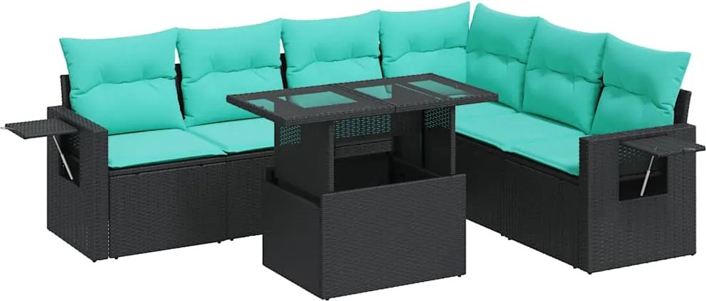 vidaXL Set canapele de grădină cu perne, 7 piese, negru, poliratan