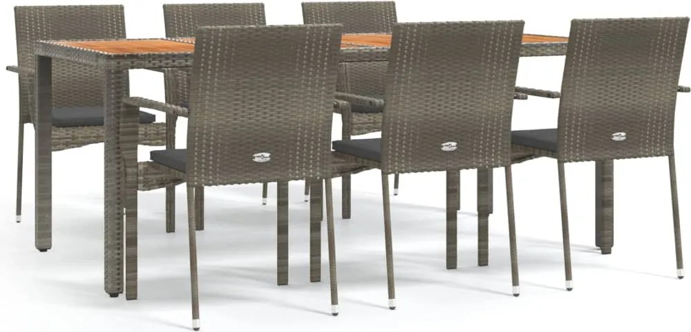 vidaXL Set mobilier de grădină cu perne, 7 piese, gri, poliratan