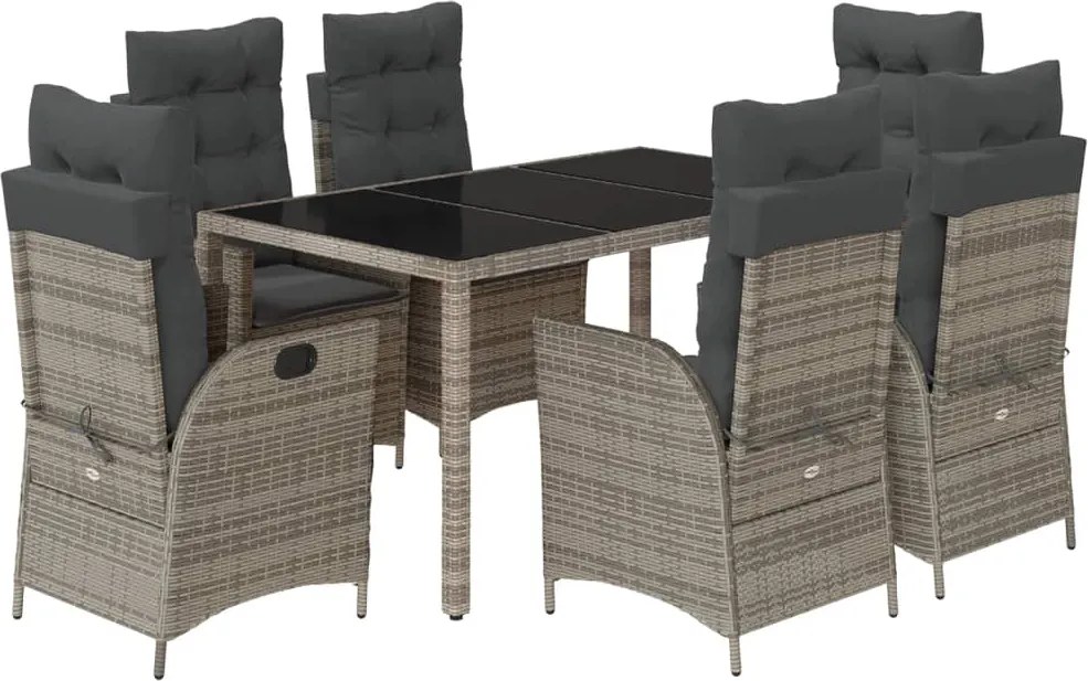 vidaXL Set mobilier de grădină cu perne, 7 piese, gri, poliratan