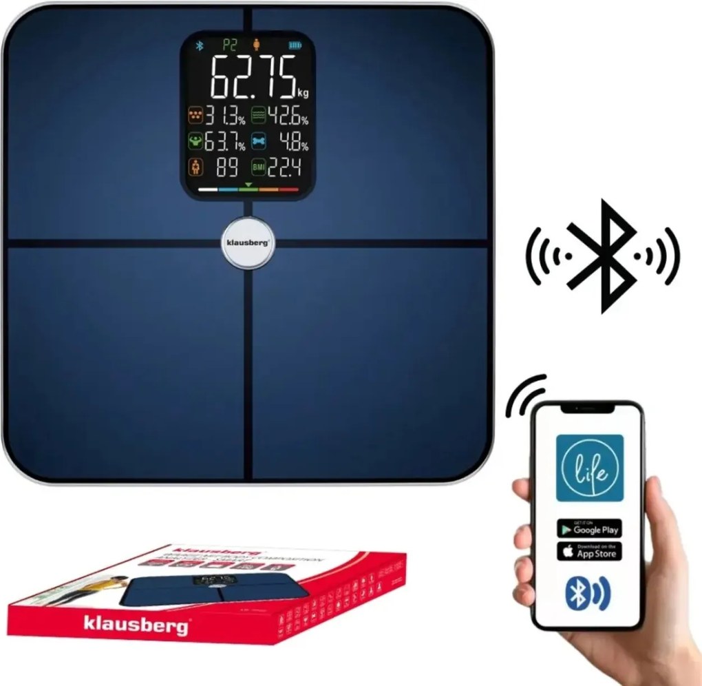 Cantar de baie smart cu analiza corporala Klausberg KB-7940 albastru
