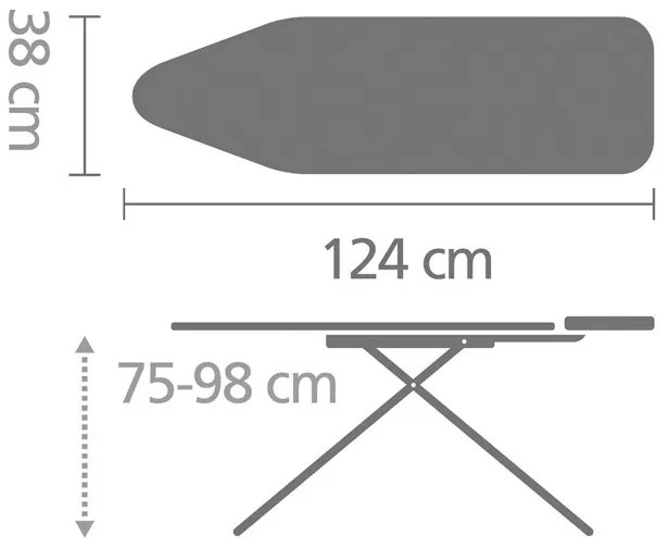 Masa de calcat Brabantia B 1005619, 124x38 cm, 7 pozitii de reglare, Suport generator de abur, Albastru deschis