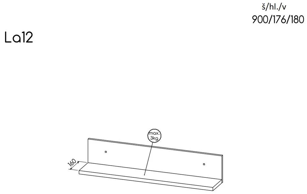 Raft typ LA12 Laticia (mat negru + stejar wotan). 1040638