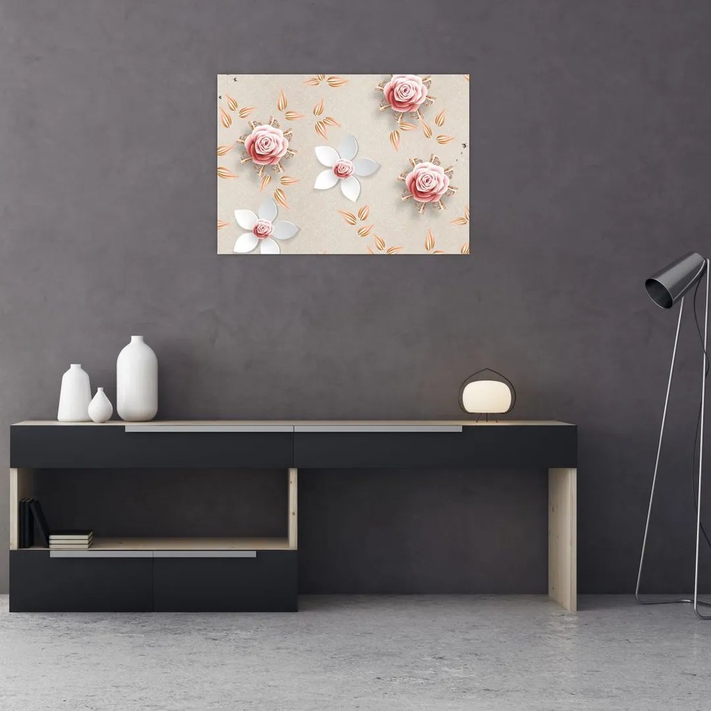 Tablou pe sticlă - Flori de trandafiri (70x50 cm)