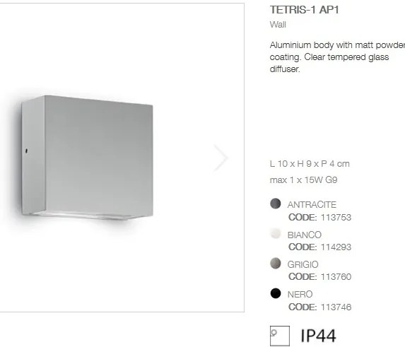 Aplica de perete moderna de exterior cu protectie IP44 TETRIS-1 AP1 gri 113760