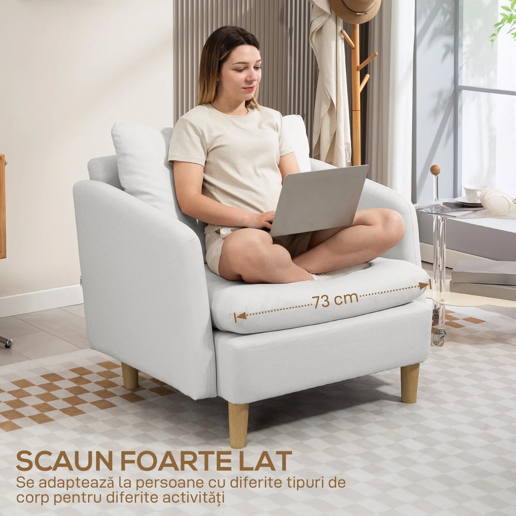 HOMCOM Fotoliu Modern pentru Living din Țesătură cu Șezut Larg și Gros, Crem | Aosom Romania