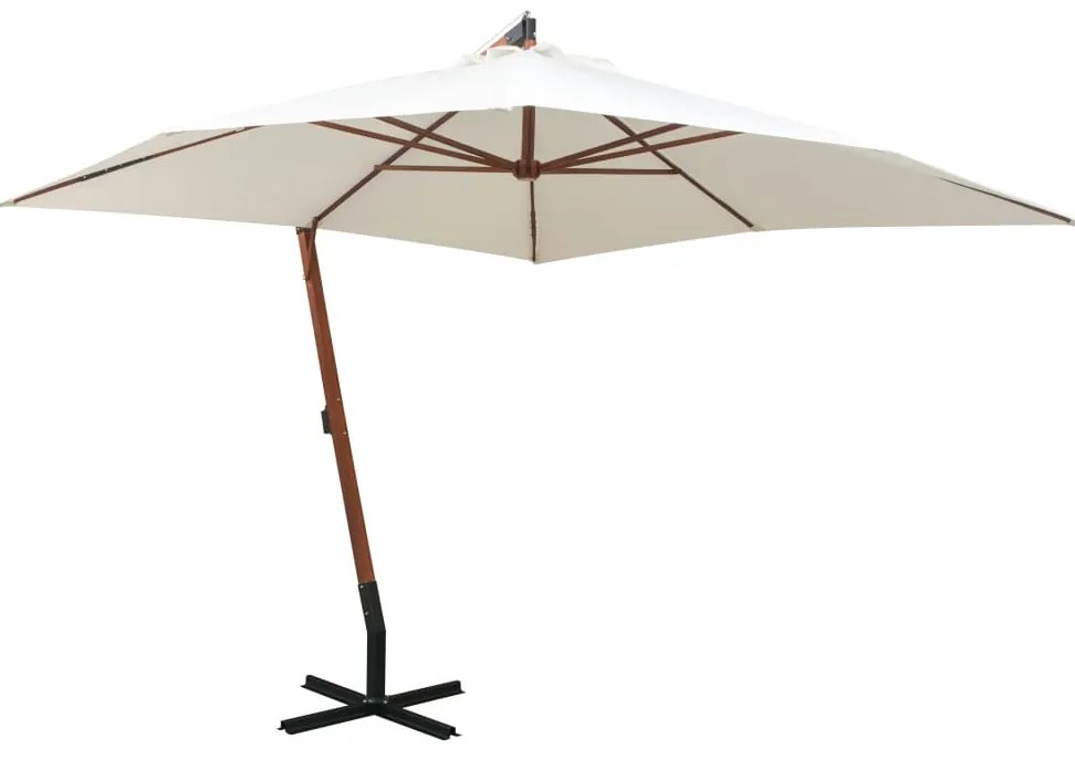 vidaXL Umbrelă de soare suspendată cu stâlp de lemn, 300x300 cm, alb
