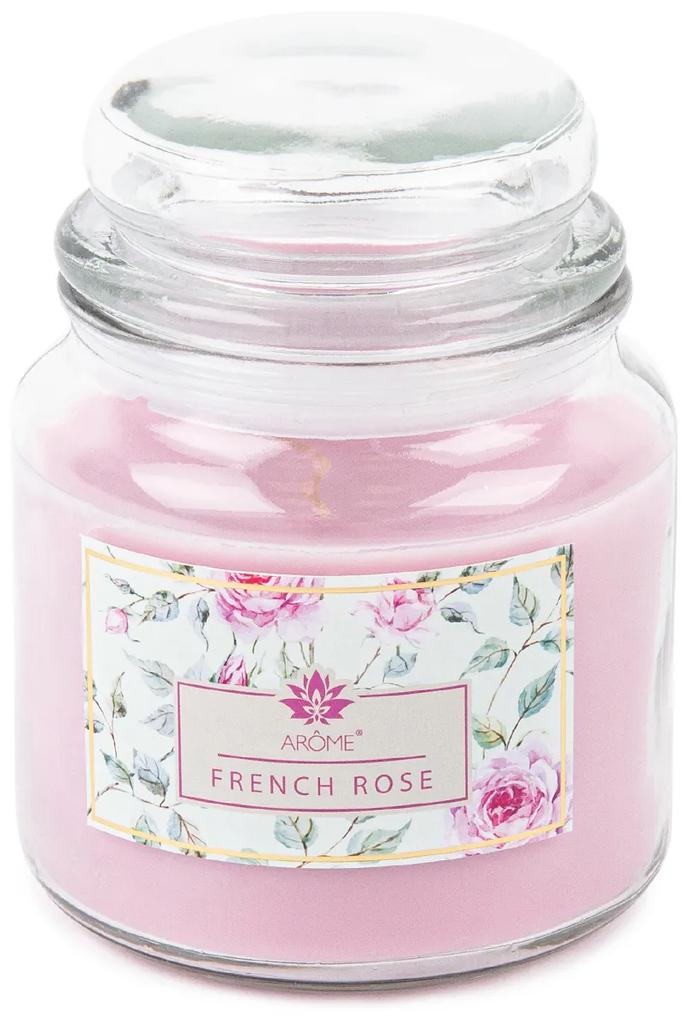 Arome Lumânare parfumată mare în vas de sticlă French Rose, 424 g