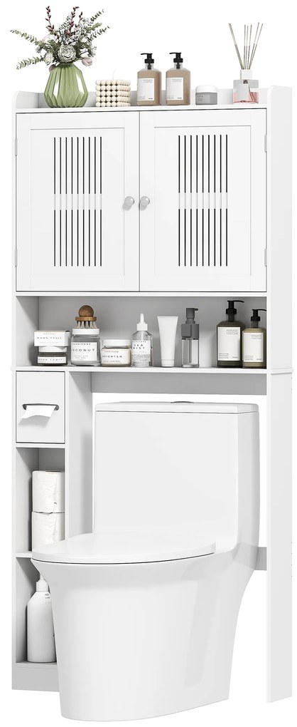 HOMCOM Mobilier WC deasupra toaletei mobilier baie cu dulap cu două uși și suport pentru hârtie 80x19,5x170cm alb | Aosom Romania