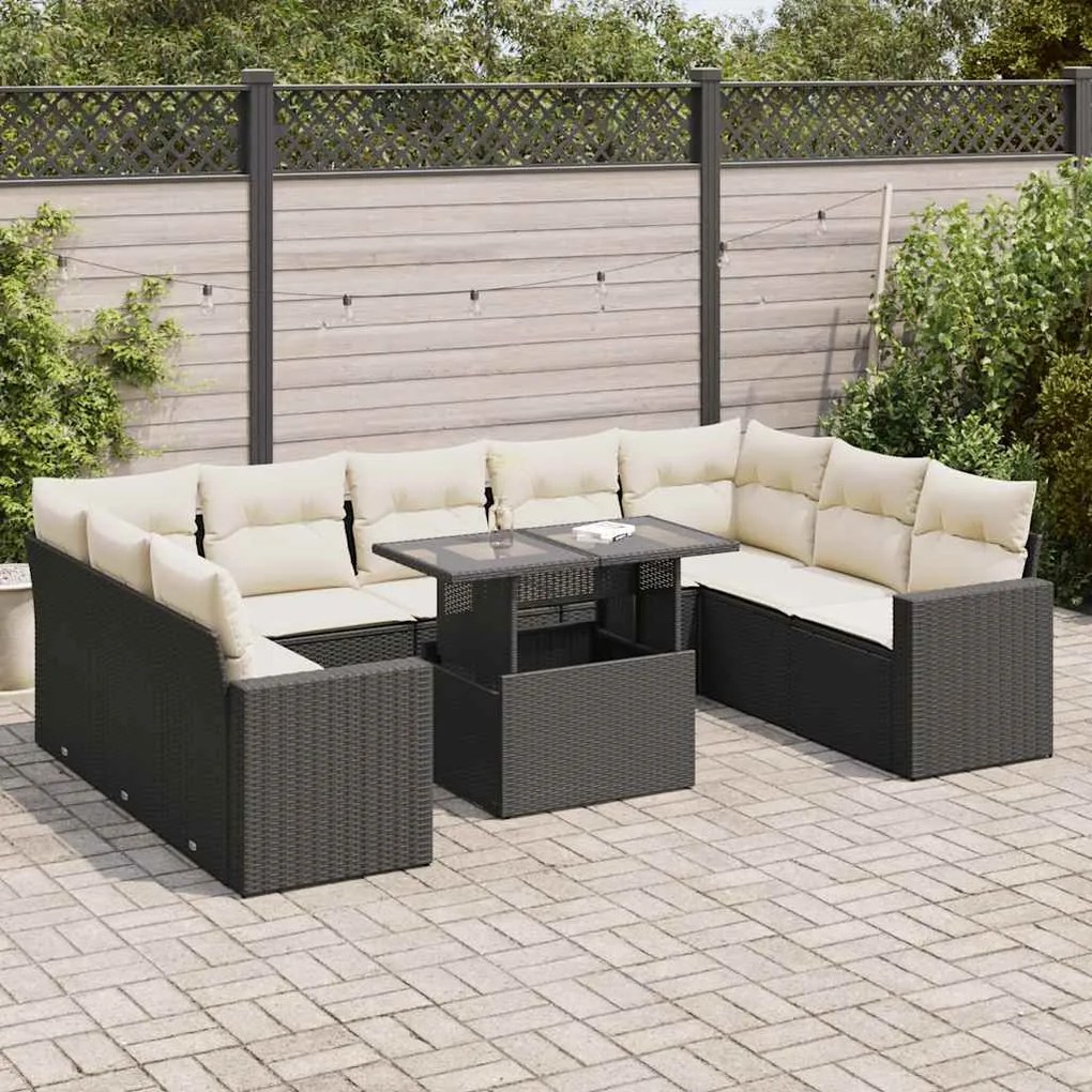 vidaXL Set canapele de grădină cu perne, 10 piese, negru, poliratan