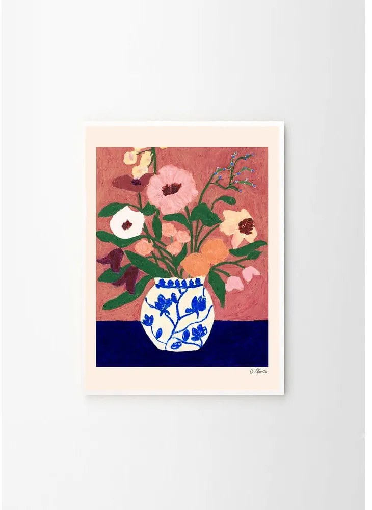 Poster 30x40 cm Flowers on Blue Table – Carla Llanos – The Poster Club