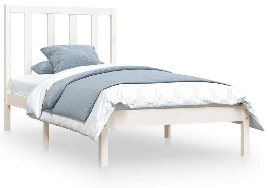 3105121 vidaXL Cadru de pat 2FT6 Small Single, alb, 75x190 cm, lemn masiv pin