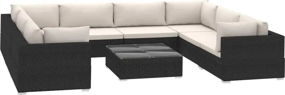vidaXL Set mobilier de grădină cu perne, 9 piese, negru, poliratan