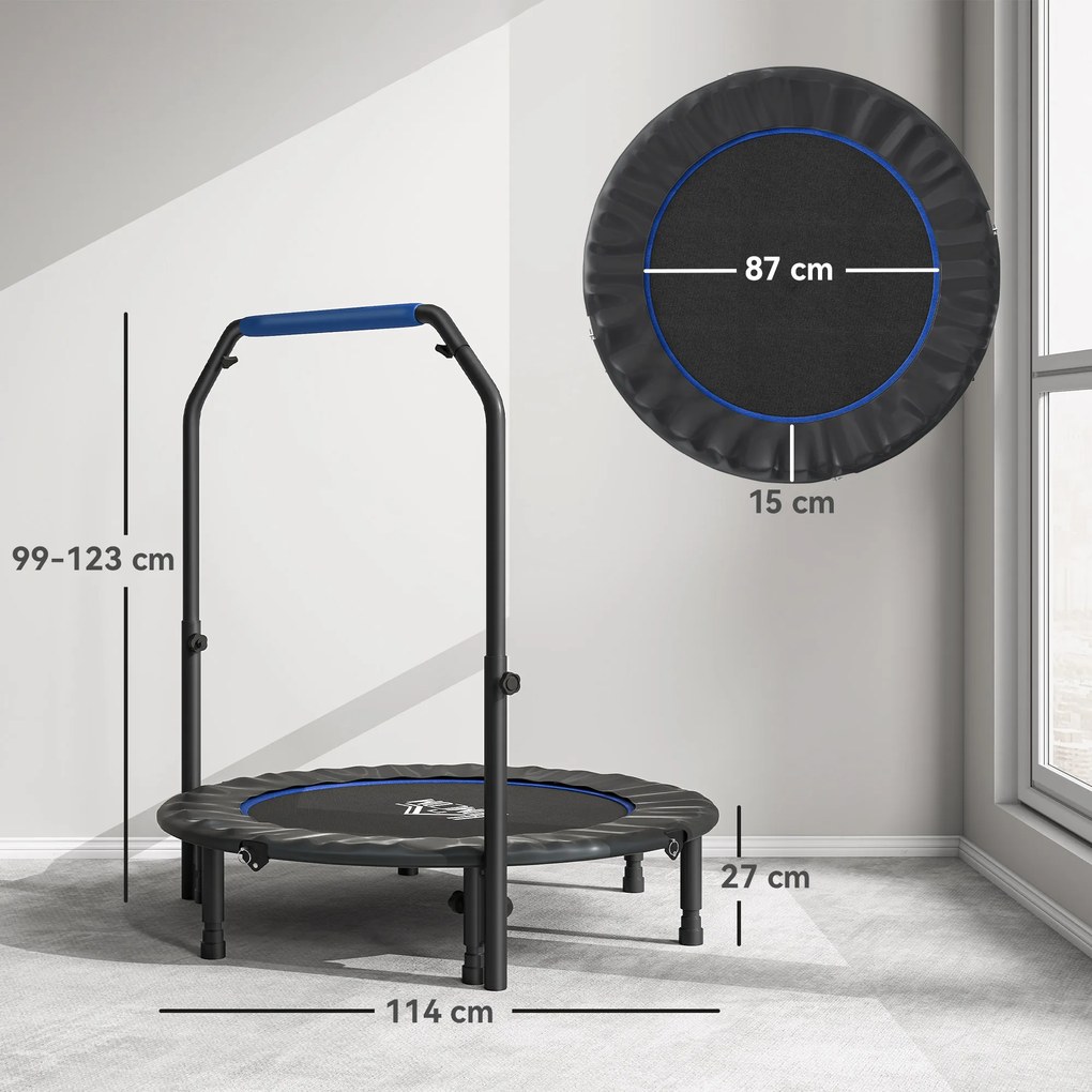 HOMCOM Mini Trampolin Fitness Pliabil de 45" cu Mâner Reglabil din Spumă, Albastru | Aosom Romania