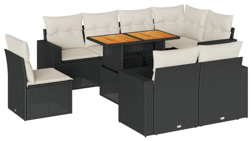 3327052 vidaXL Set mobilier de grădină cu perne, 9 piese, negru, poliratan