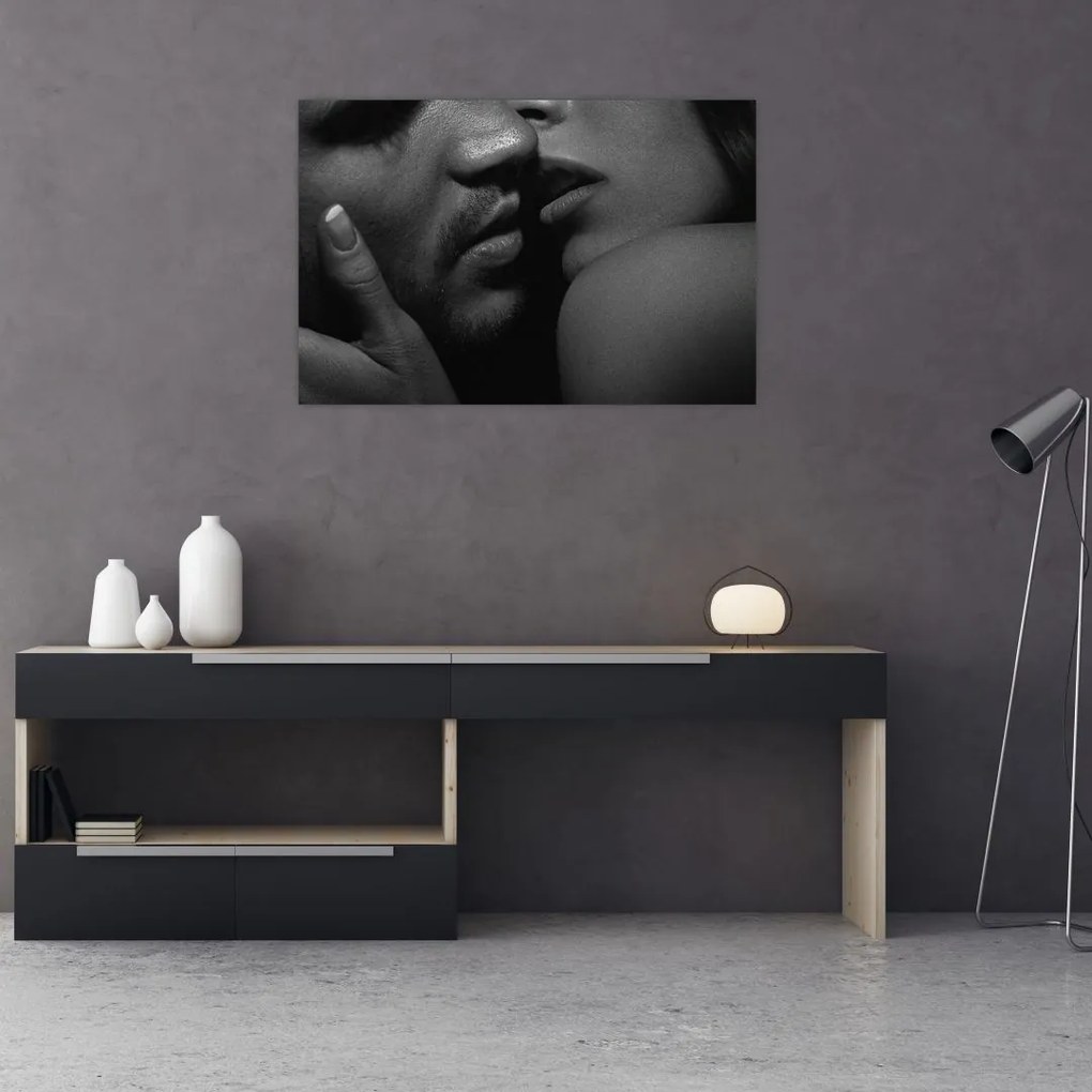 Tablou - Sărutul, fotografie alb-negru (90x60 cm)
