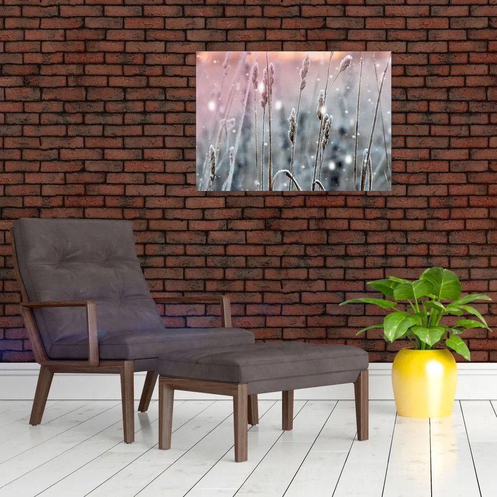 Tablou pe sticlă - Peisaj de iarnă (70x50 cm)