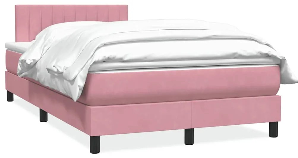 vidaXL Pat box spring cu saltea, roz, 120x220 cm, catifea