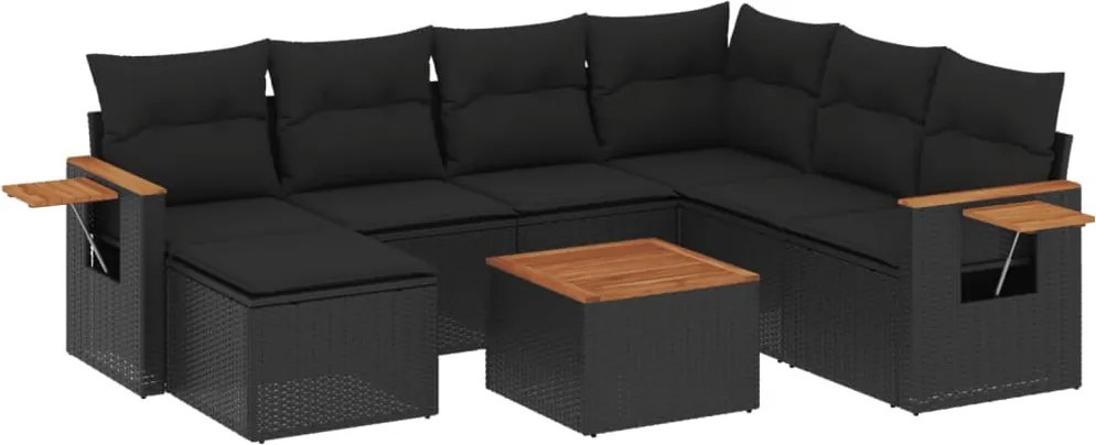 vidaXL Set mobilier de grădină cu perne, 8 piese, negru, poliratan