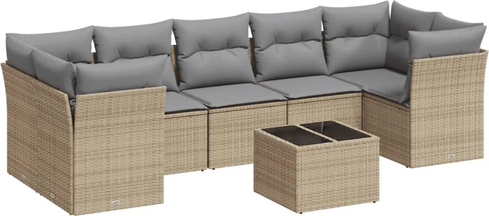 vidaXL Set canapele de grădină, 8 piese, cu perne, bej, poliratan