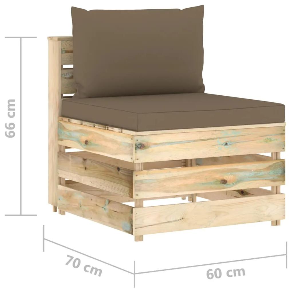 Canapea de mijloc modulara cu perne, verde, lemn impregnat 1, Taupe in rjava, canapea de mijloc