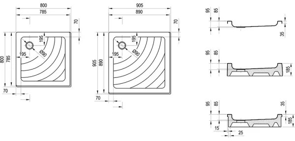 Ravak A007701120 - Tavă de duș pătrată ANGELA 90x90 cm albă