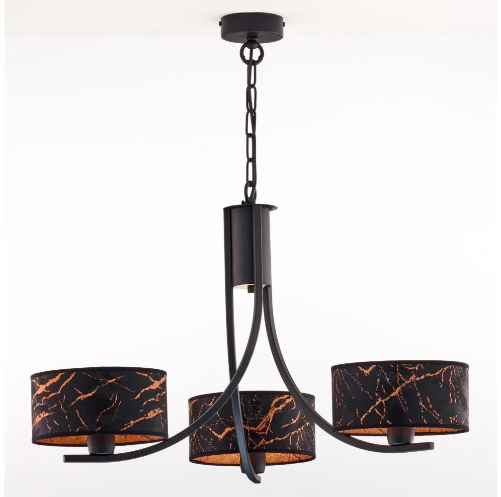 Jupiter 2106 - Lustră cu lanț ARTHUR, 3xE27/15W/230V, negru/portocaliu, decor marmură