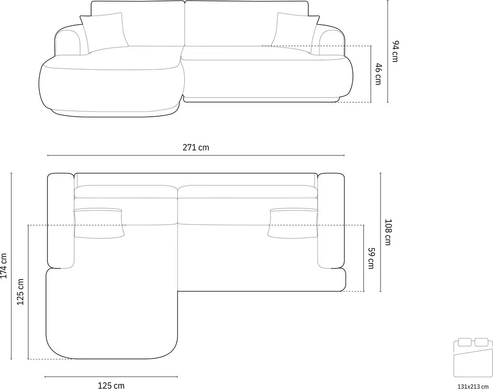 Coltar extensibil stanga 5 locuri, modular, cu lada depozitare, Ella, Micadoni Home, 271x174x94 cm, catifea, bej deschis