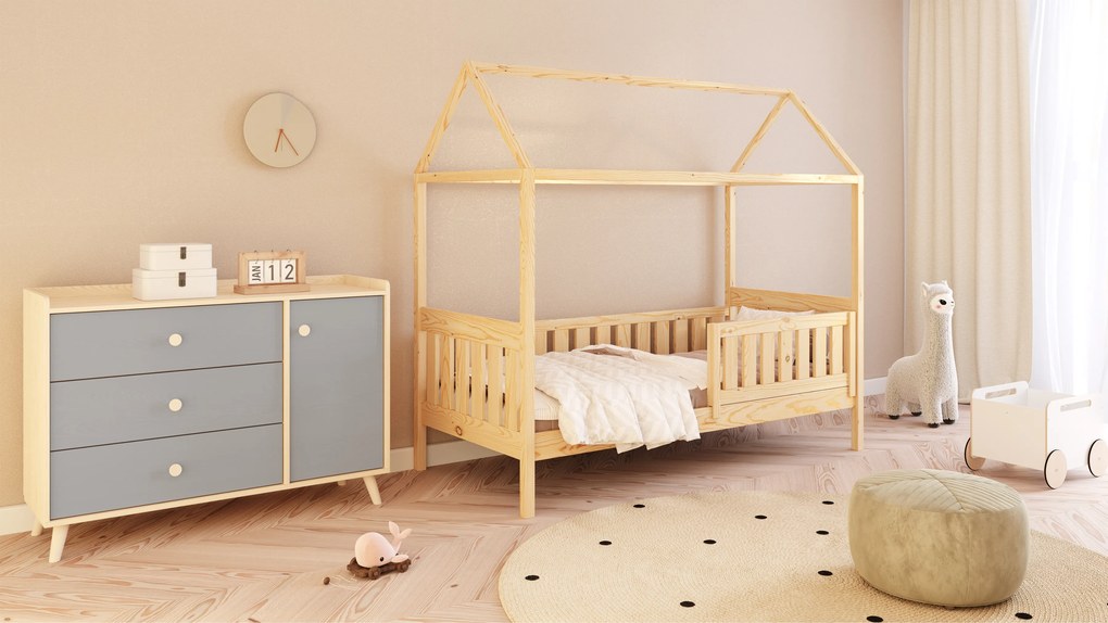 Pat tip căsuță joasă Nemos pentru copii 80x160 - culoare pin