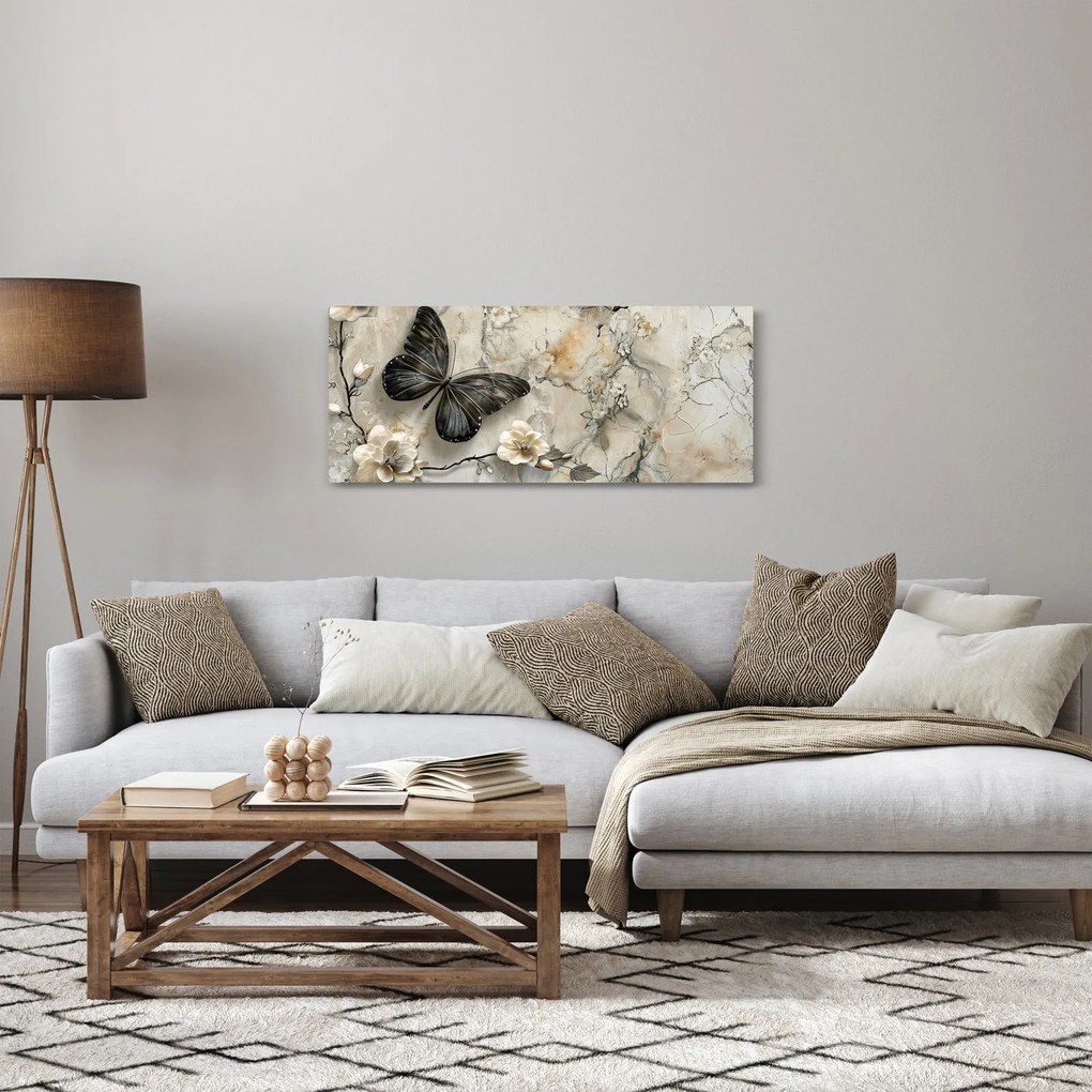 Tablou - Marmură de fundal cu fluturi (120x50 cm)