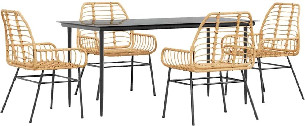 vidaXL Set de sufragerie de grădină 5 piese sticlă maro din poli ratan