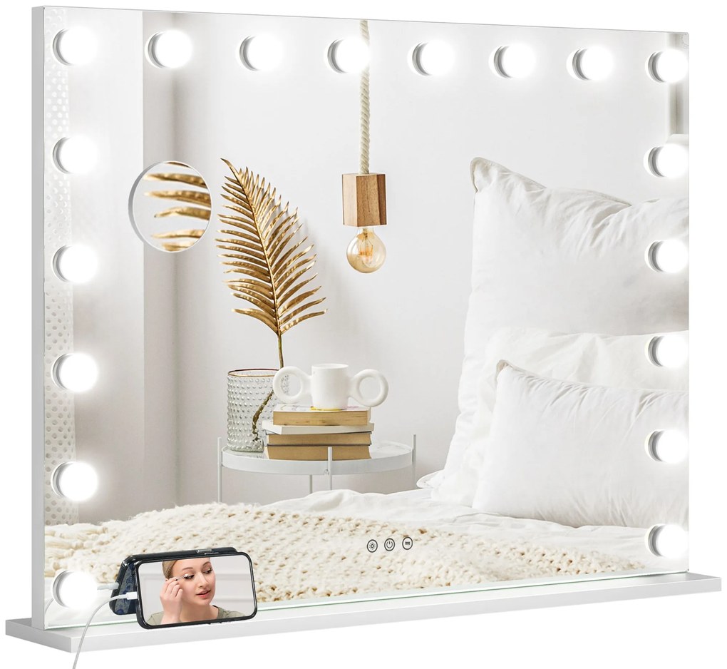 HOMCOM Oglindă machiaj luminoasă LED intensitate reglabilă, oglindă de mărire port USB, 80 x 62 cm | Aosom Romania