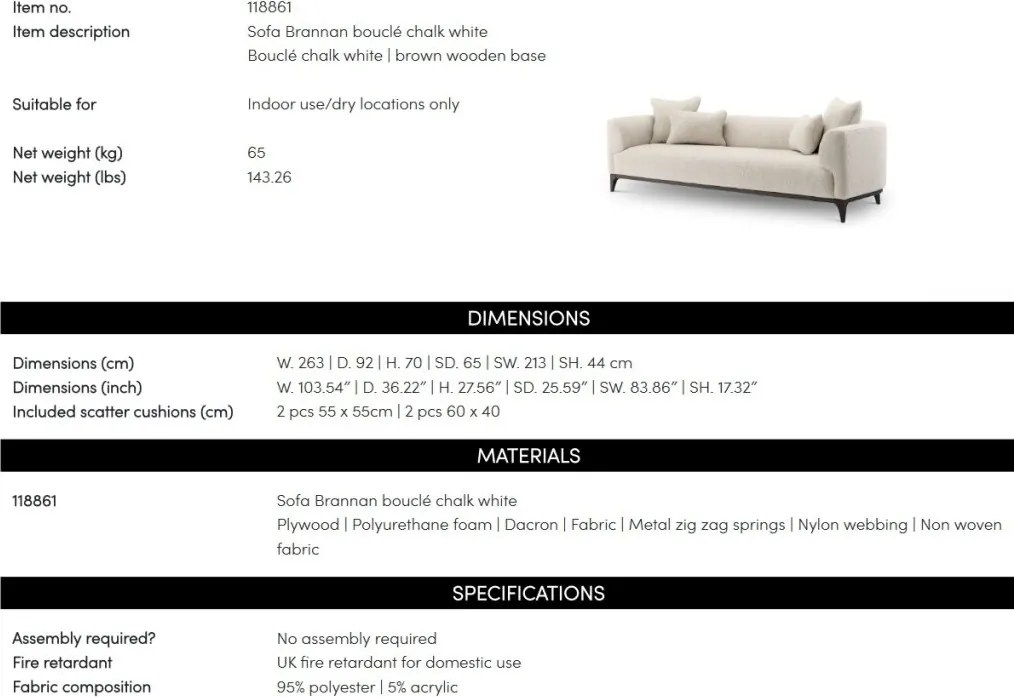 Canapea confortabila design LUX Brannan, Boucle chalk white