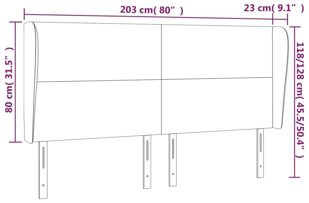Tablie de pat cu aripioare, alb, 203x23x118 128 cm, piele eco 1, Alb, 203 x 23 x 118 128 cm