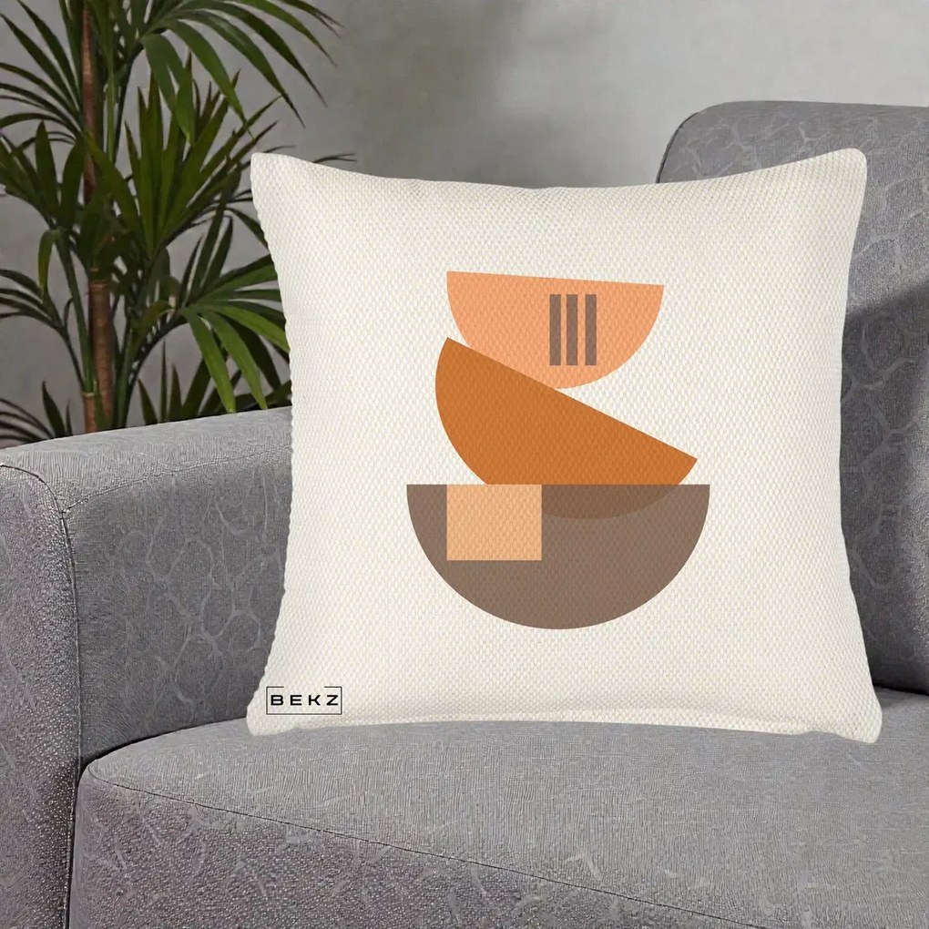 Perna Decorativa Geometric Bauhaus Boluri Portocaliu, 40x40 cm, Crem Reliefat, Husa Detasabila, Perna Inclusa, BEKZ®