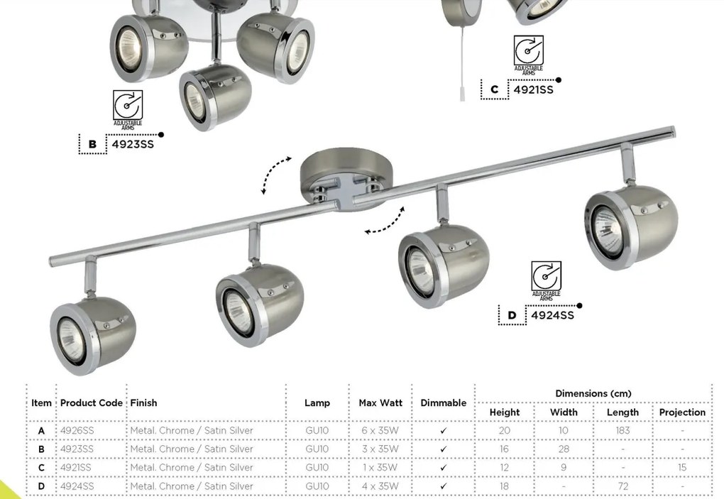 Plafoniera moderna cu 6 spoturi directionabile Palmer 4926SS SRT