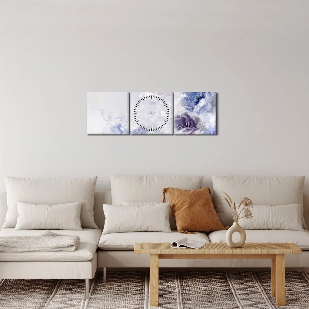 Tablou - Flori,pictură texturată (cu ceas) (90x30 cm)
